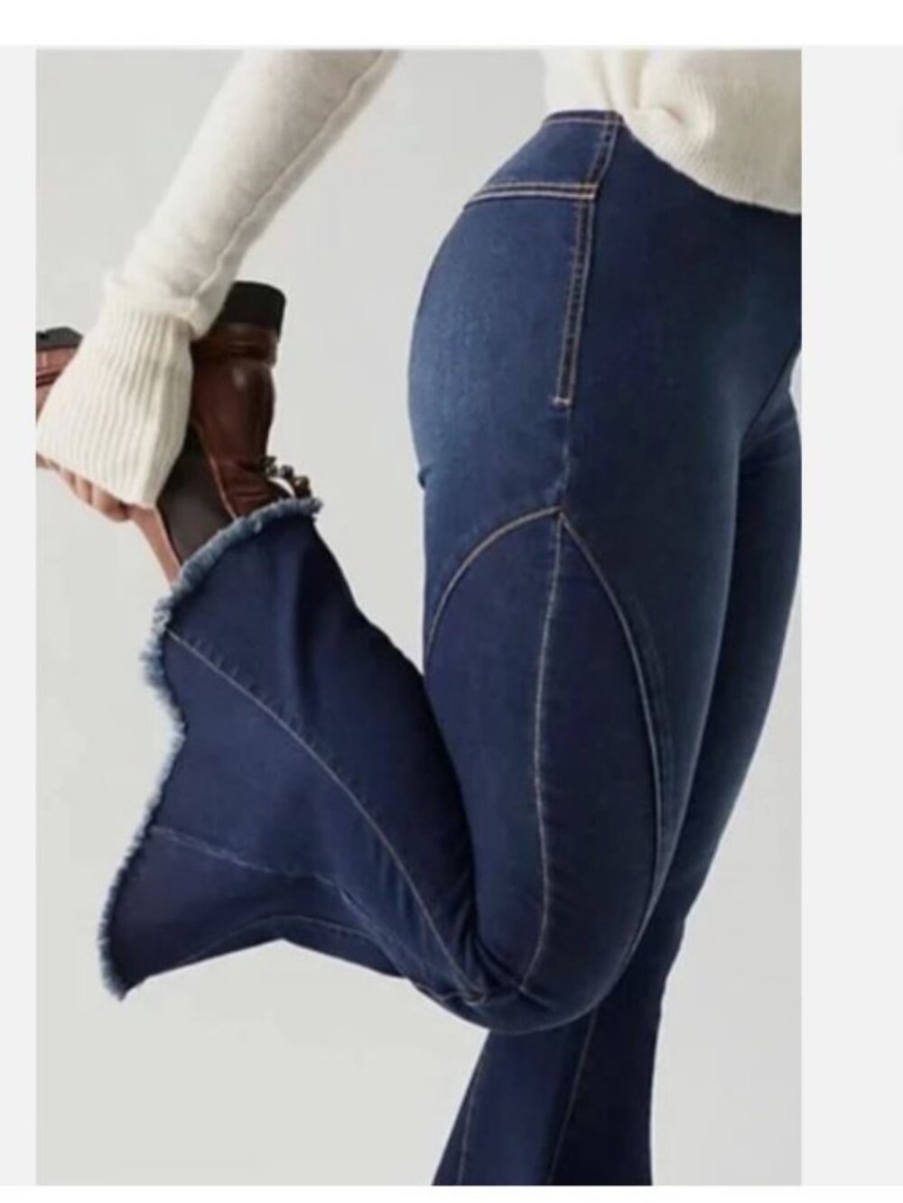 We The Free Curvy Last Dance Jeans Low Rise Flare Dark Wash Raw Hem Pull On - Picture 5 of 14